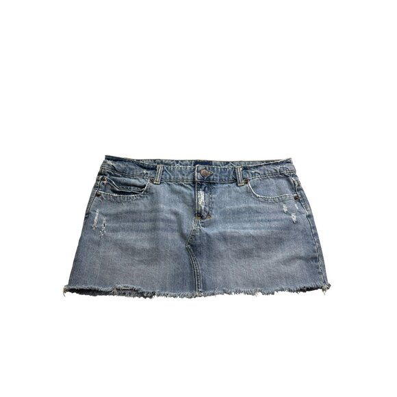 Vintage Y2K Aeropostale Denim Distressed Mini Skirt Frayed Raw Hem Cutoff 11/12 - Picture 1 of 7